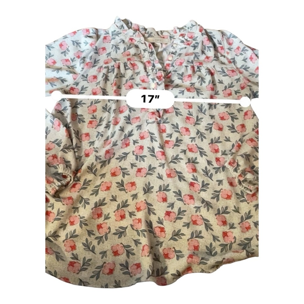 LOFT Floral Peasant Blouse Size SP Petite Small Pink Cottagecore Top - Picture 6 of 11